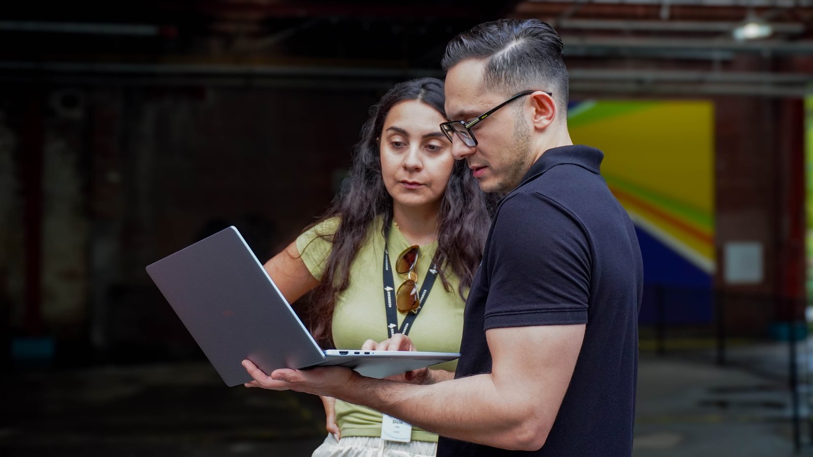 MOSTAVIO reviewing Skyguard results on a laptop during field testing at Evergreen Brick Works