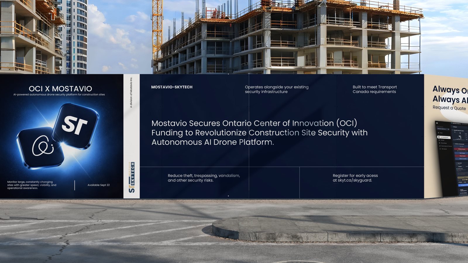 OCI x MOSTAVIO Skyguard hoarding at a construction site